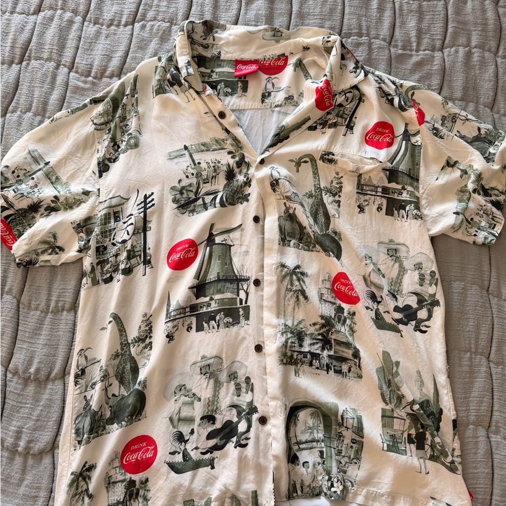 Coca Cola Men's White Graphic Button Down Shirt